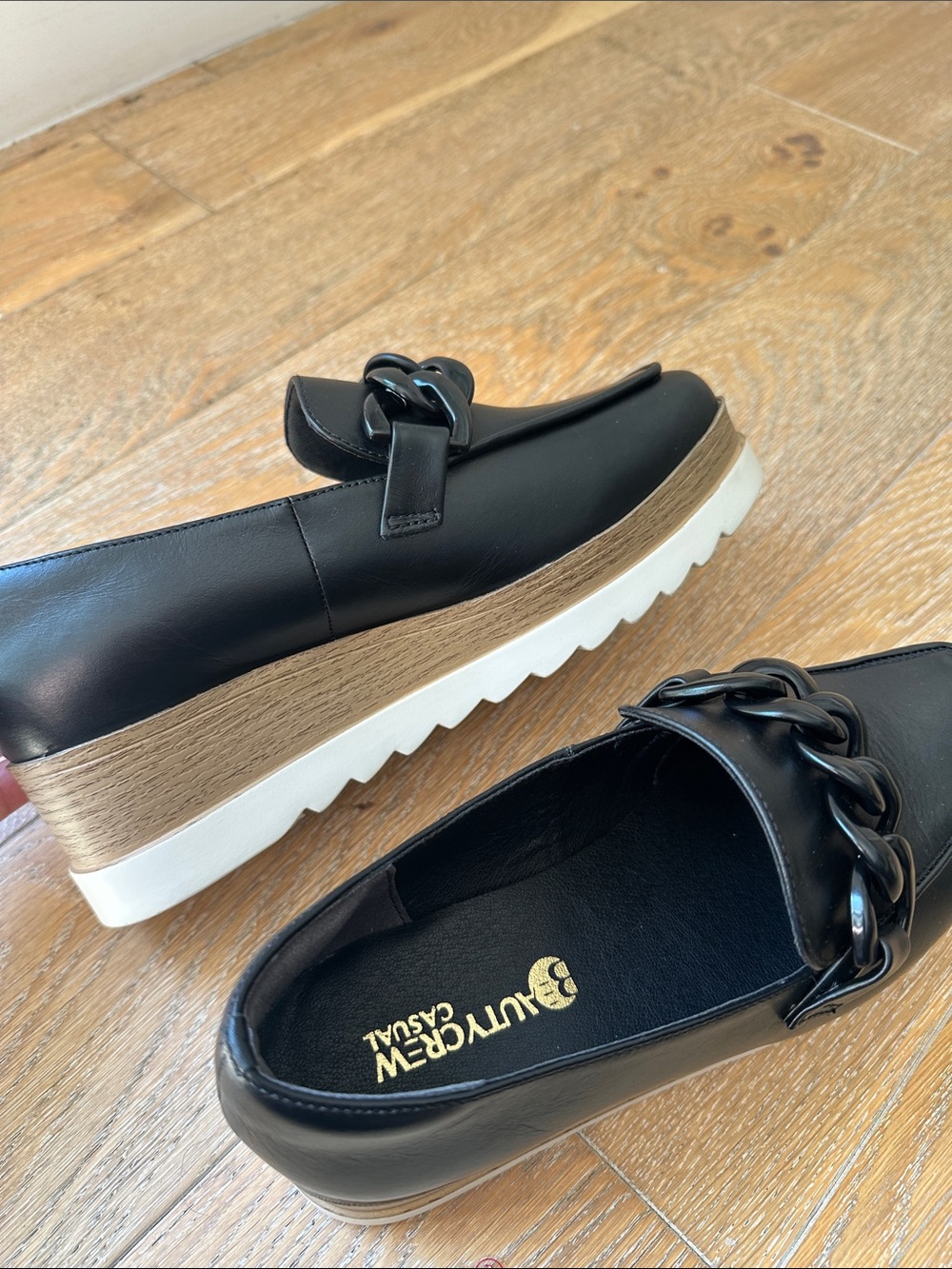 Black Chain-Accent Leather Loafers